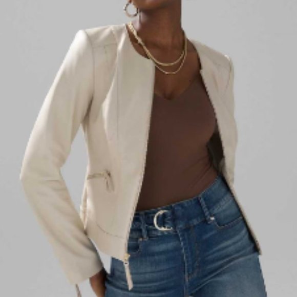 Baccini Jackets & Blazers - Baccini Faux Leather White Ivory Petite Medium Racer Jacket